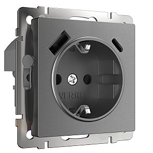 Розетка Werkel W1171764/ Розетка с заземлением, шторками и USB тип A+C (графит матовый)