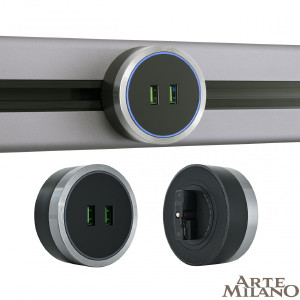 Трековая розетка Am-track-sockets 380066TS LED/USBx2 Grey
